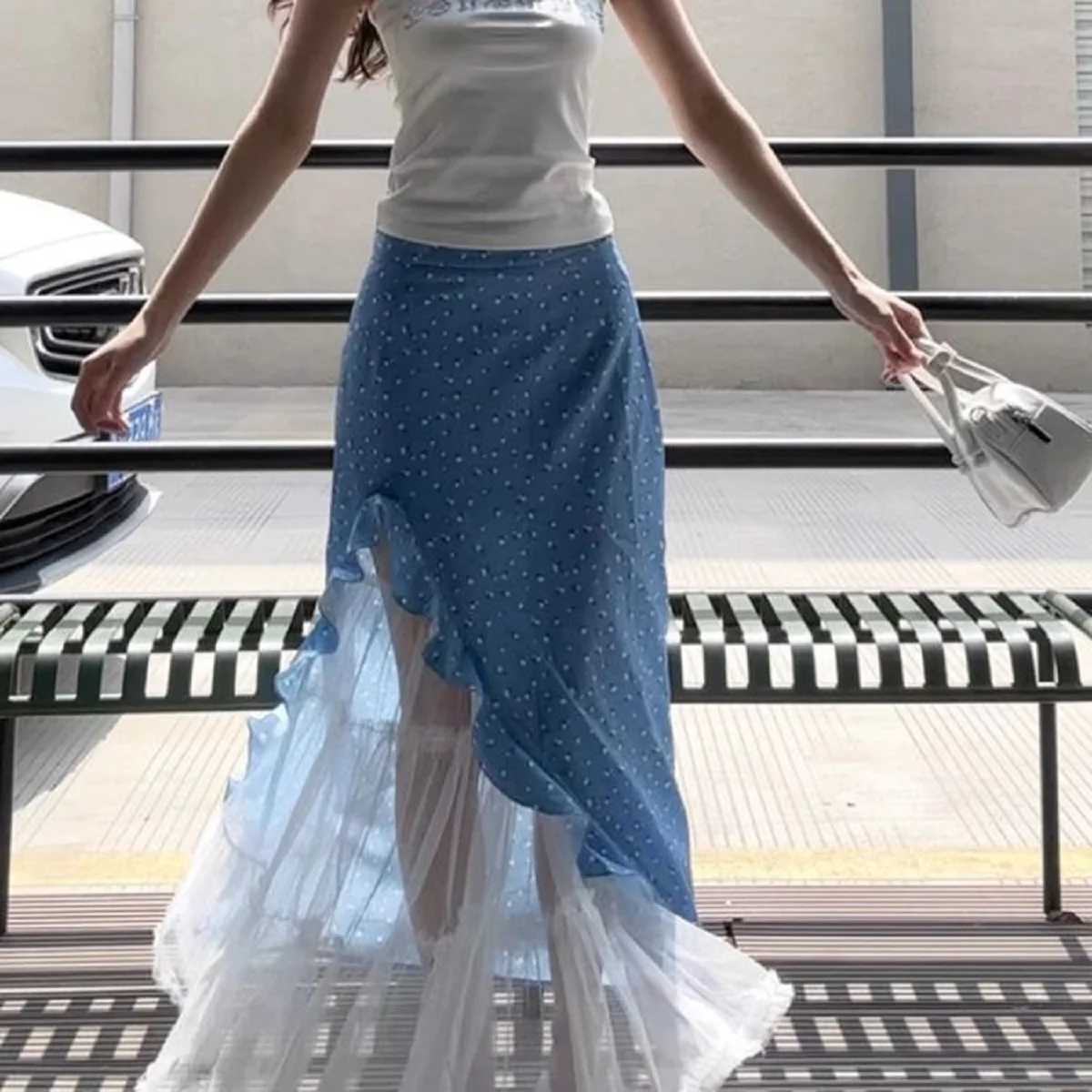 

Skirts for Women Midi Long Length Dressy Casual Trendy Summer Tulle A-Line Floral High Waist Skirt
