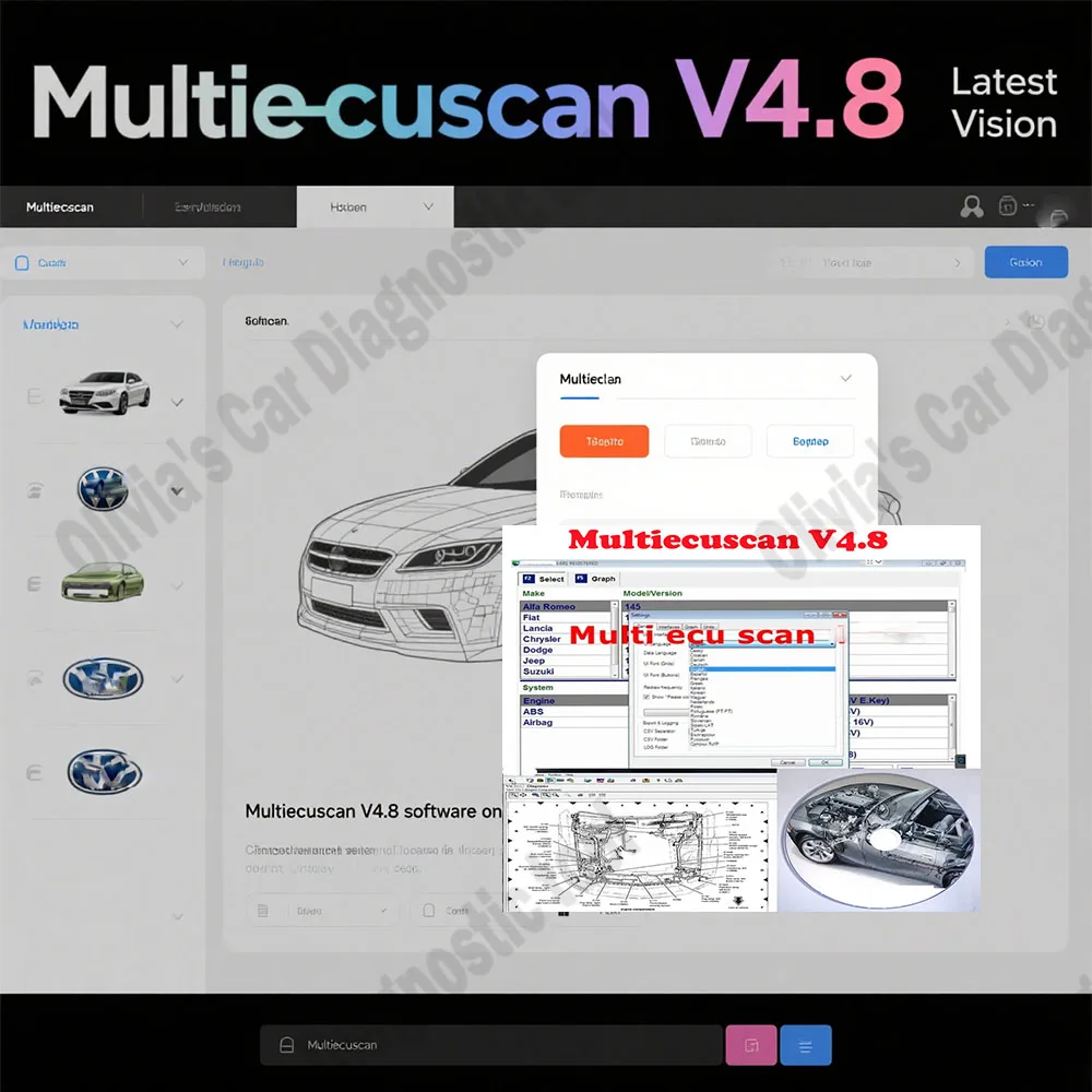 Nowy Multiecuscan V4.8 Akcesoria samochodowe do europejskich i amerykańskich modeli samochodów Oprogramowanie skanera współpracuje z narzędziami skanującymi ELM327 OBD2