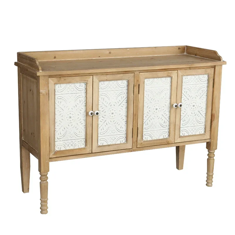 

American Style Sideboard Cabinet Solid Wood Vintage Engraving Industrial Style Wall Hallway Curio Cabinet Bedroom Storage Locker