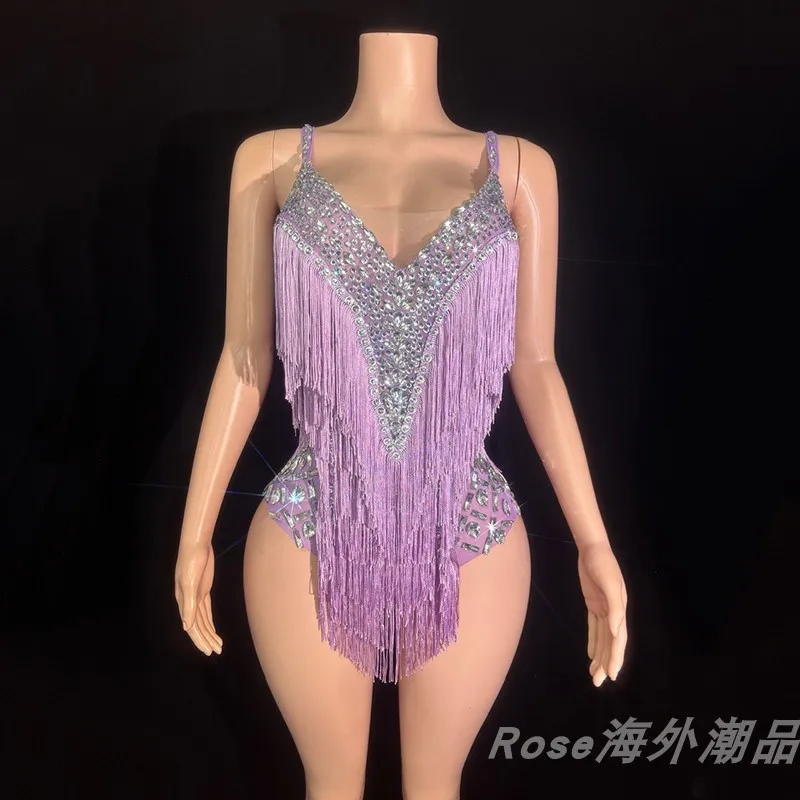 2025 Sexy Gogo danse Costume rouge frange strass body femmes discothèque Bar pôle danse vêtements Festival Rave vêtements yj025