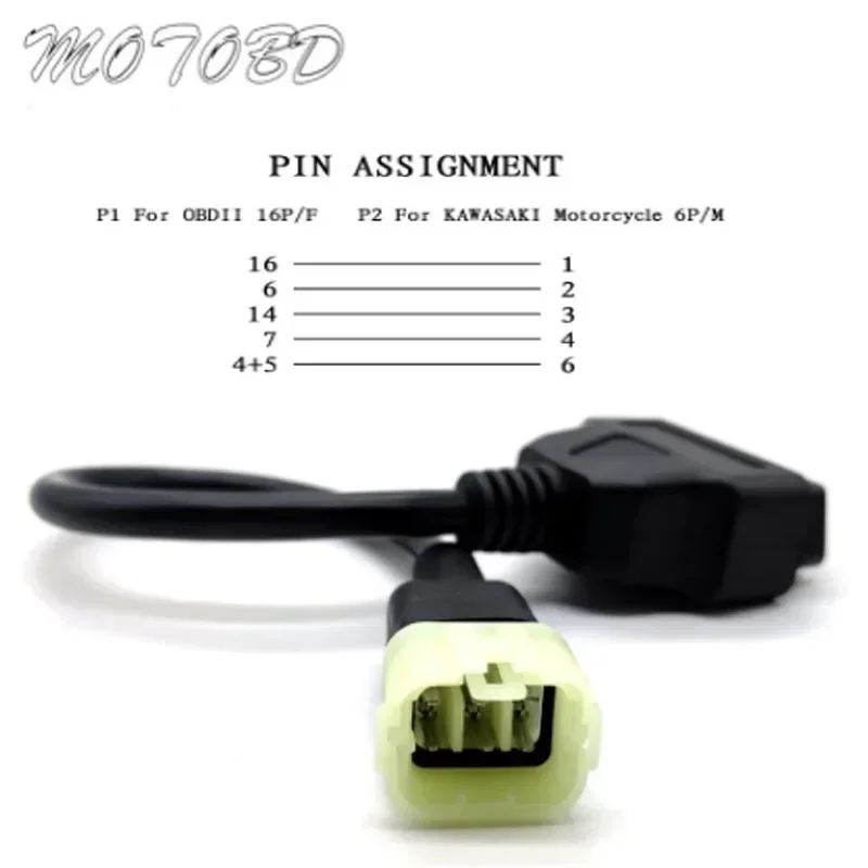 

Low Price For Kawasaki Motorcycle Diagnostic Cable 6Pin to OBD2 16 Pin Connector Motorbike Adapter