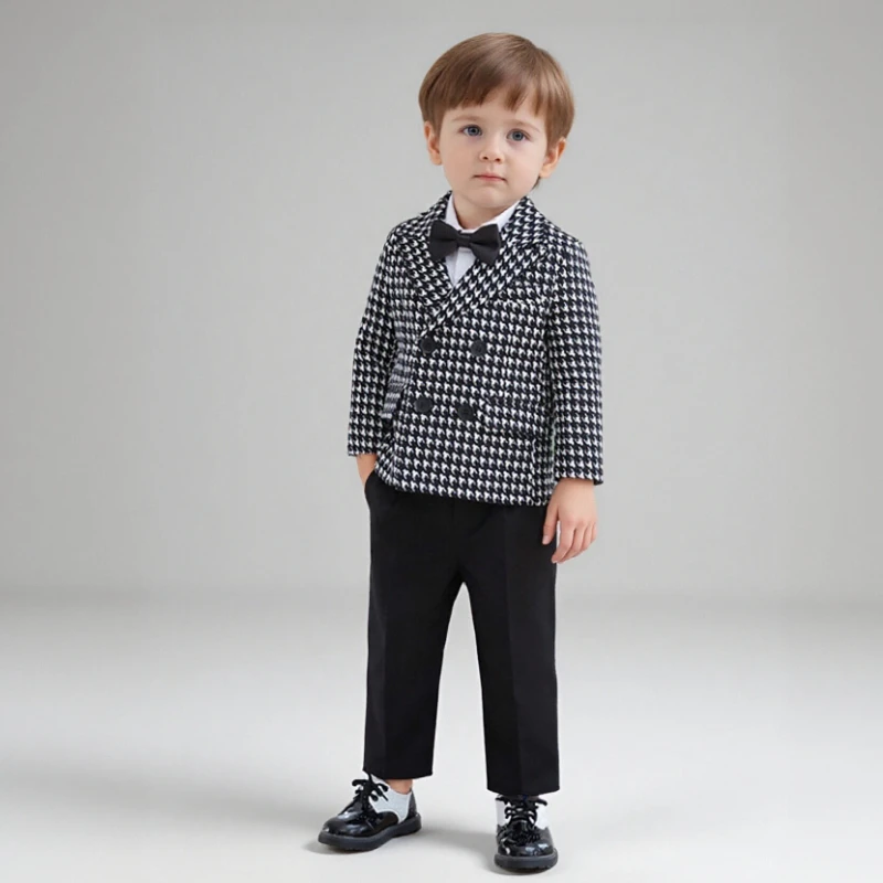 

School Uniform for Boys 2026 Spring Fashion British Plaid Toddler Birthday Outfits 2 4 6 8 10 Y Flower Child Wedding Blazers Set