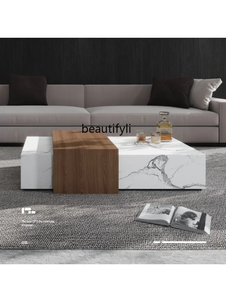 Italian Minimalist Designer Sample Room Stone Plate Coffee Table Light Luxury Modern Large Flat Floor High-End Feeling