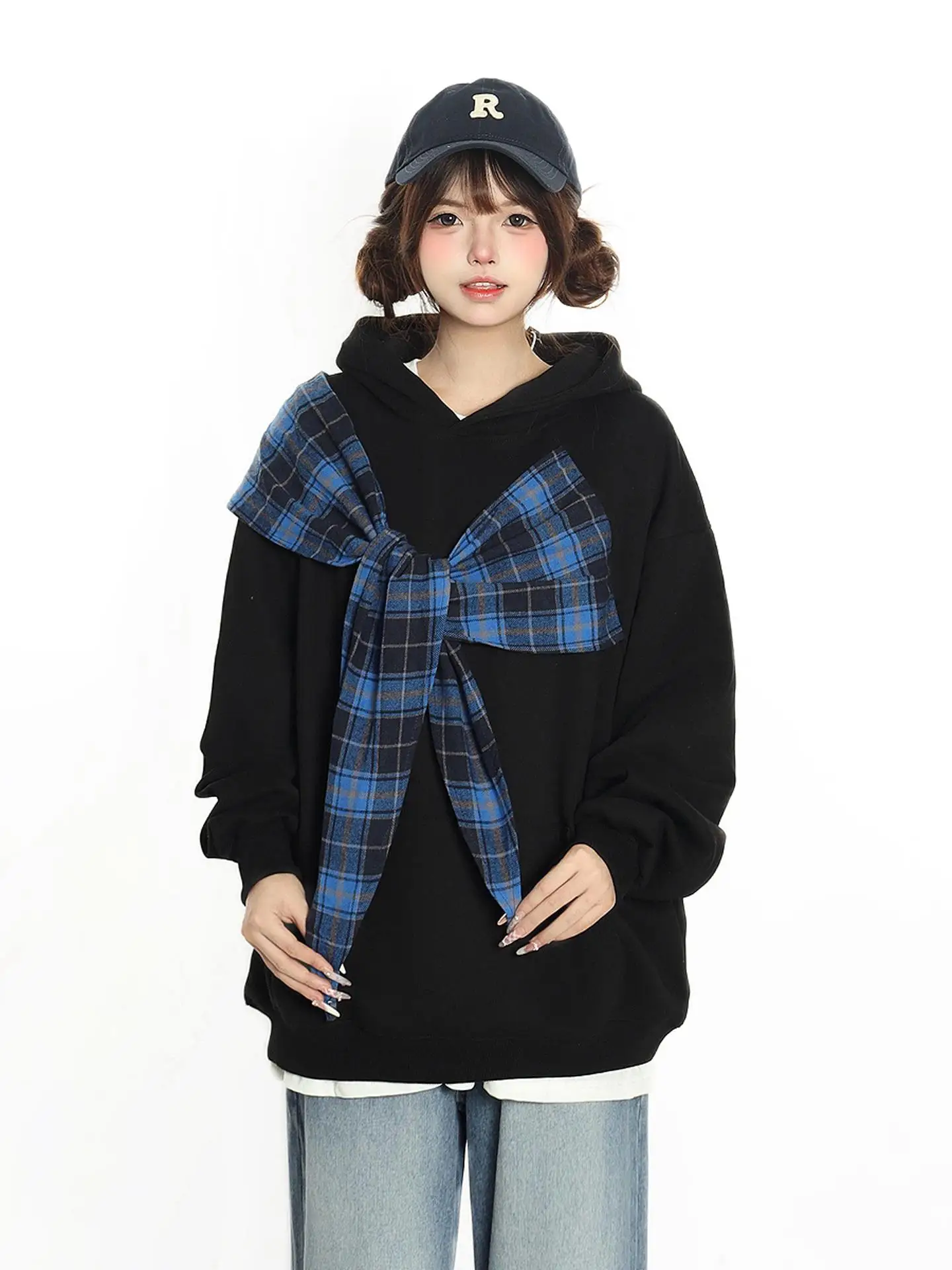 

Худи в стиле American College, удлиненное, свободного кроя, с узором, повседневная толстовка для подростков, весна-осень