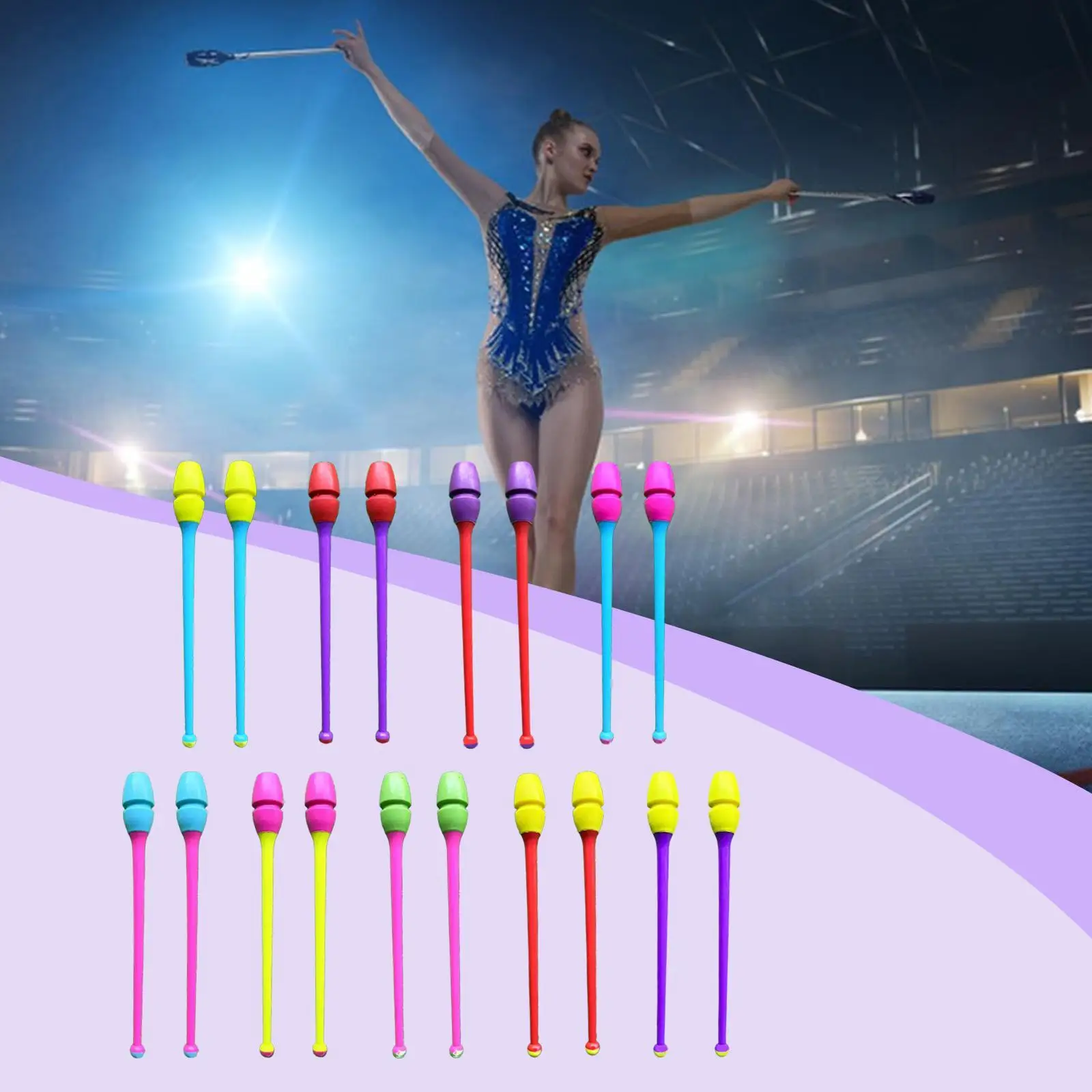 

2Pcs Rhytmic Gymnastics Clubs 45.5cm Professional Portable Rubber Head Exercise Pole for Stage Practice Training Performance