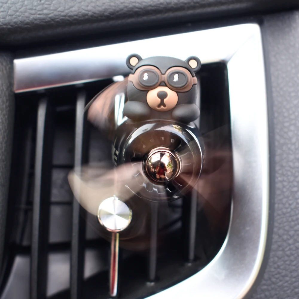 Car Air Freshener Bear Pilot Auto Accessories Interior Perfume Diffuser Rotating Propeller Outlet Fragrance Magnetic Design