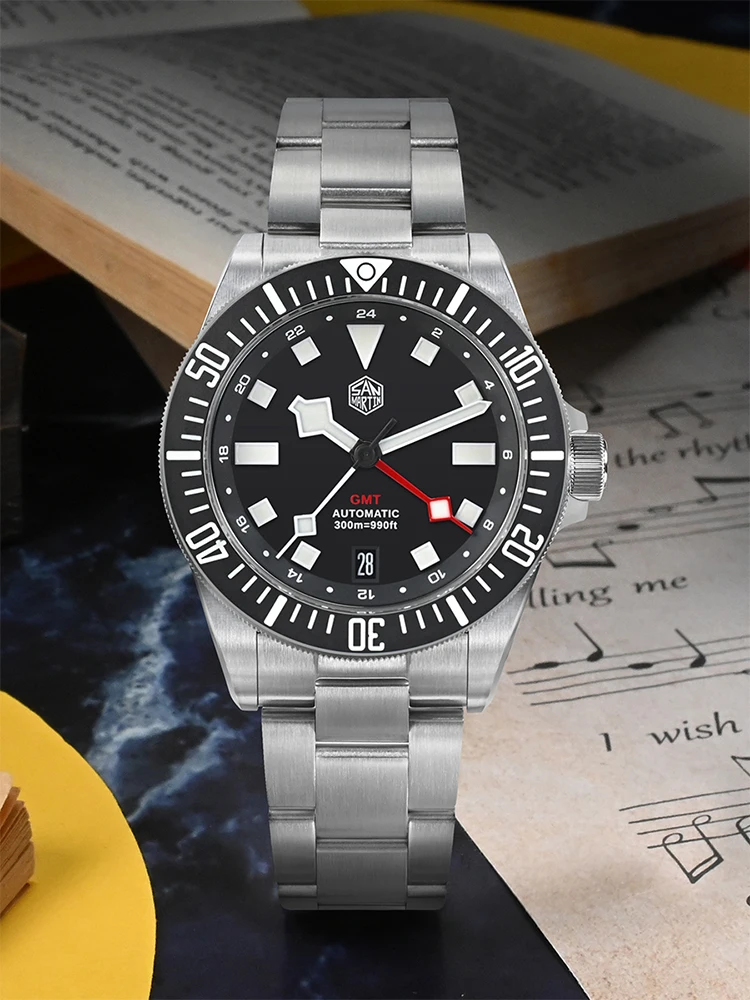 WatchDives x San Martin SN0121 GMT Watch Steel Sapphire Glass Ceramic Bezel 300m Waterproof Luminous 39mm Luxury Dive Wristwatch