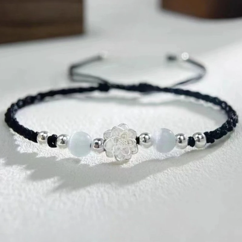 Pulsera de loto tejida a mano china para mujeres y niñas, cuerda roja, bendición, buena suerte, riqueza, brazaletes, joyería, regalos ajustables