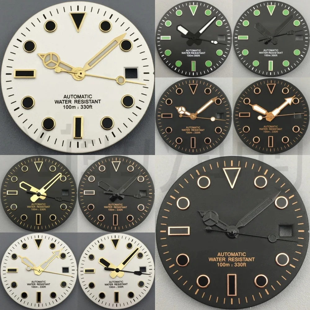 29mm Black/White Matte Sterile Watch Dial Hand Set Gold Rose Gold Hours Marks Fit NH35 ETA2824 PT5000 Automatic Movement Watches