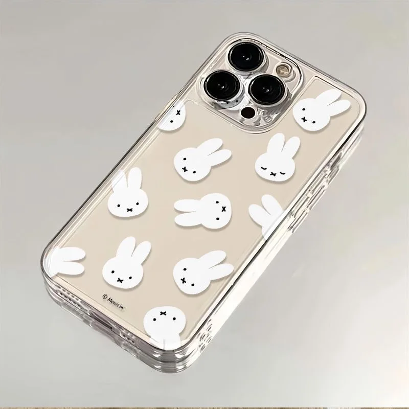 Modische, süße, weiße Miffy-Cartoon-Handyhülle mit vollflächigem Design für iPhone 11 12 13 14 15 16 17 Pro Max Plus, weiche TPU-Hülle ﻿ ﻿ ﻿ ﻿