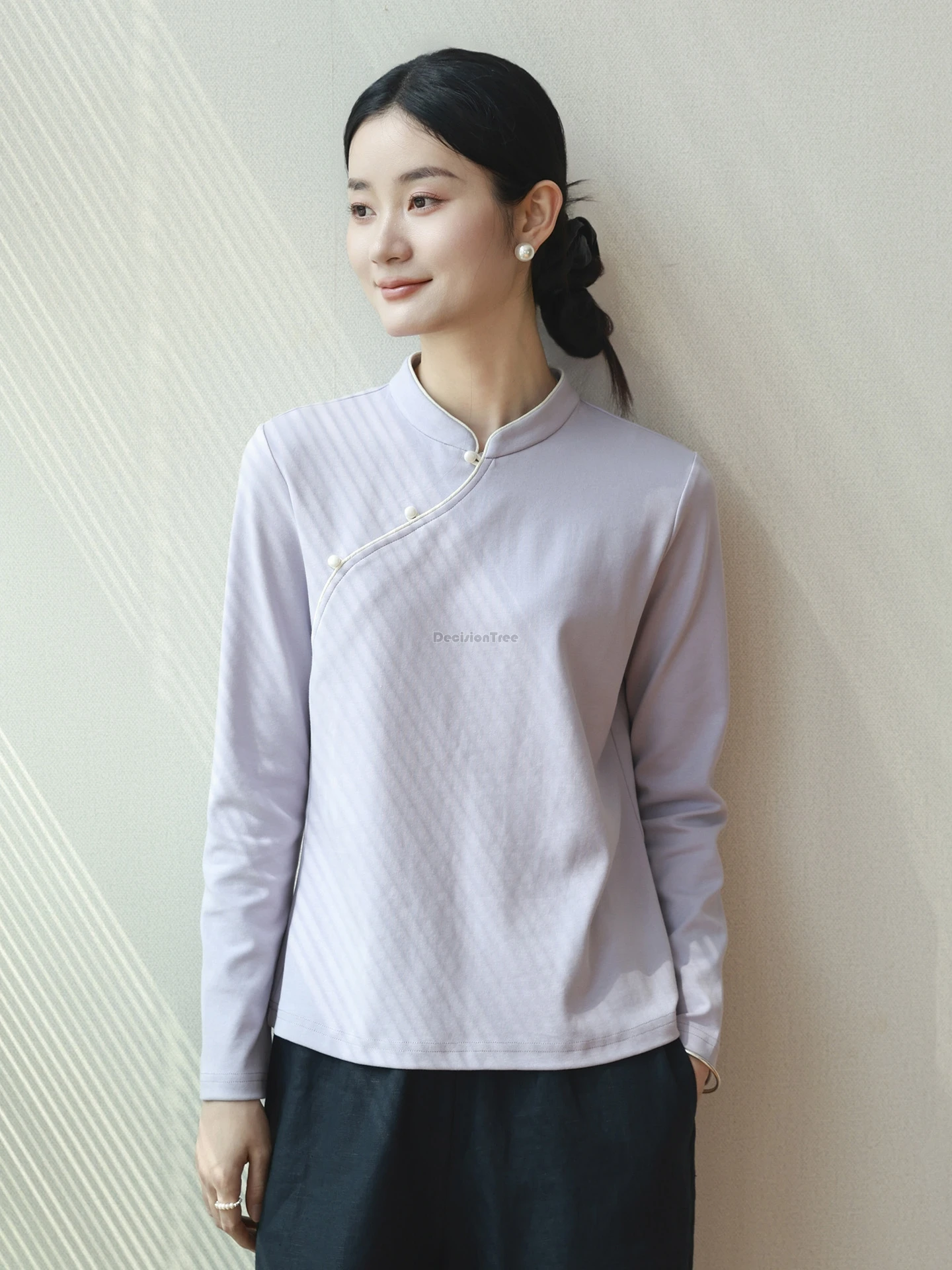 

2025 new chinese national retro style stand collar long sleeve cheongsam button women's cotton base layer casual tang suit top