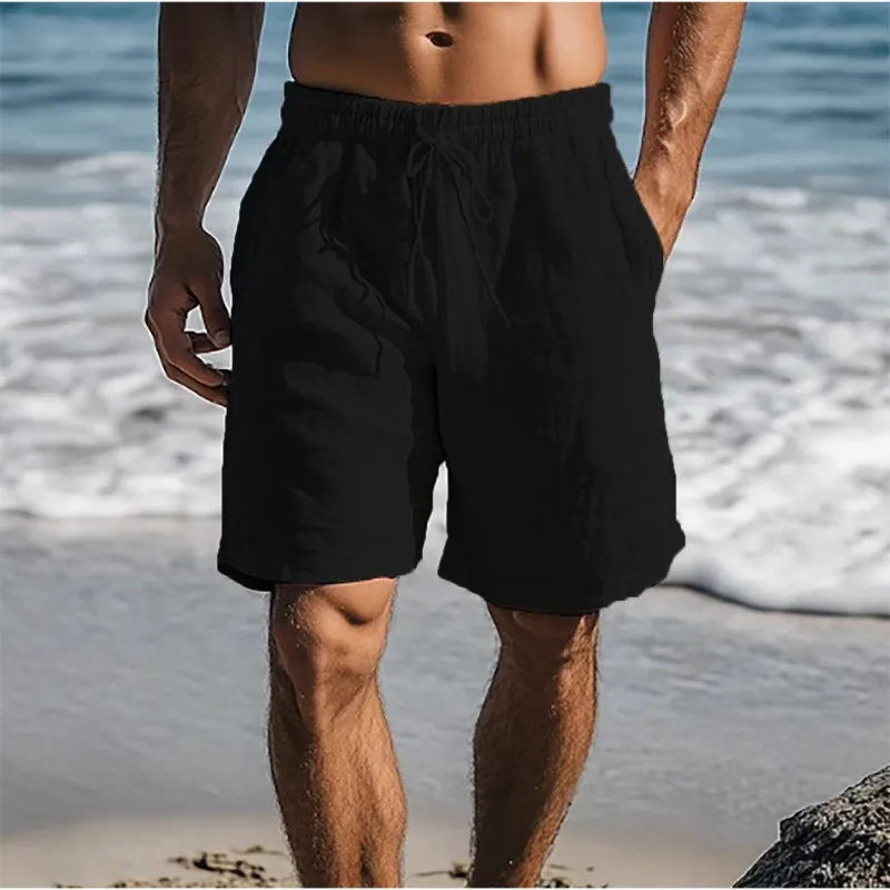 

Summer Mens Solid Color Cotton Linen Beach Shorts Drawstring Outdoor Loose Short Pants Men Vintage Casual Vacation Bottoms Man
