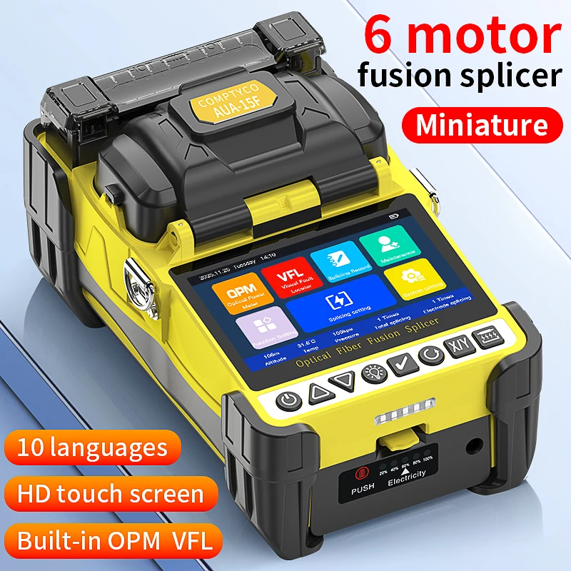 

COMPTYCO AUA-15F/L-70C Mini Optical Fiber Fusion Splicer 6 Motors Touch Screen SM/MM Fiber Optic Fusion Machine Built-in OPM VFL