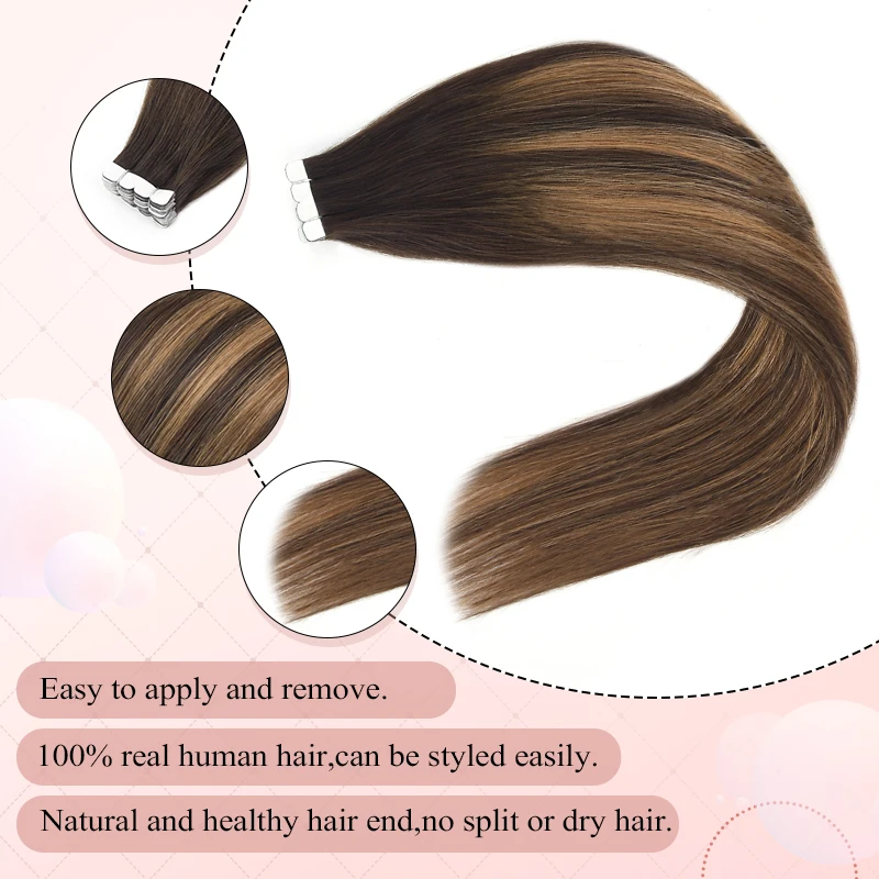 AW Mini bant uzantıları İnsan saç düz doğal yumuşak cilt atkı yapıştırıcı saç sarışın Balayage düz dikişsiz bant Ins