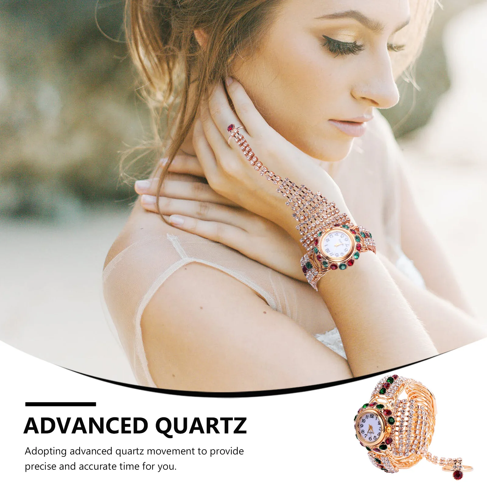 

1Pcs Full Diamond Ring Watch Set Elegant Ladies Quartz Bracelet Watch Lightweight Comfortable Wear for Daily Fashion Girl Gift