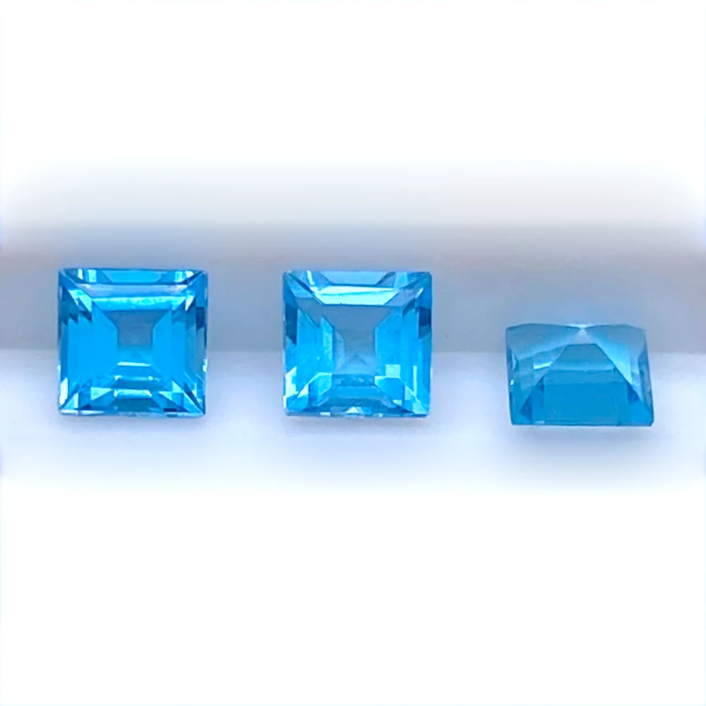 20pcs 5pcs Lot Eye Clean Loose Gemstone Facted Square 3x3mm-9x9mm Real Natural Swiss Blue Topaz Step Cut Baguette For Jewelry