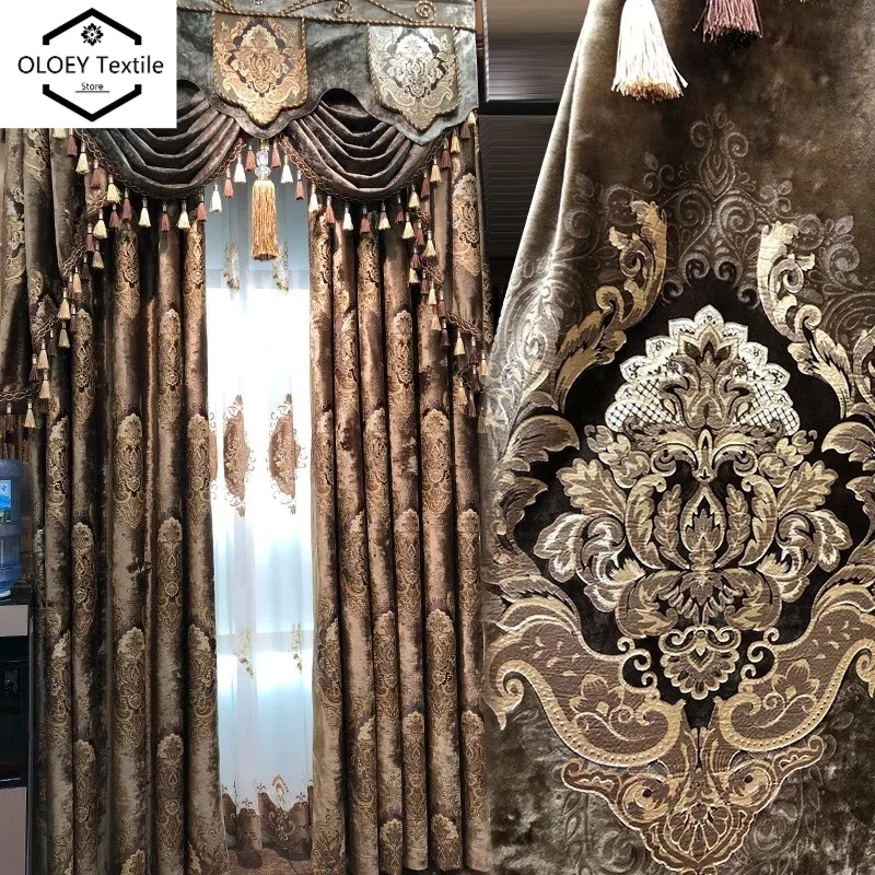 Palace Luxury Flannelette Blackout Curtains Euro American Heat Insulating Privacy Drapes Tulle for Living Dining Room Bedroom