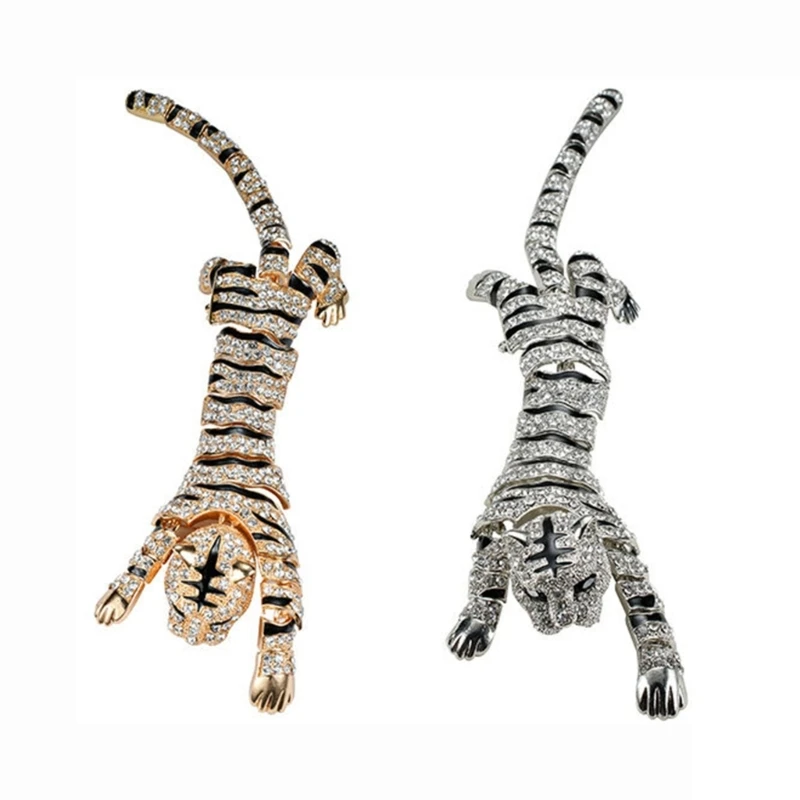 2023 New Year Gift Gold Or Silver Plated Rhinestones Large Tiger Shoulder Decor Brooches Pins  Accessories Jewelry