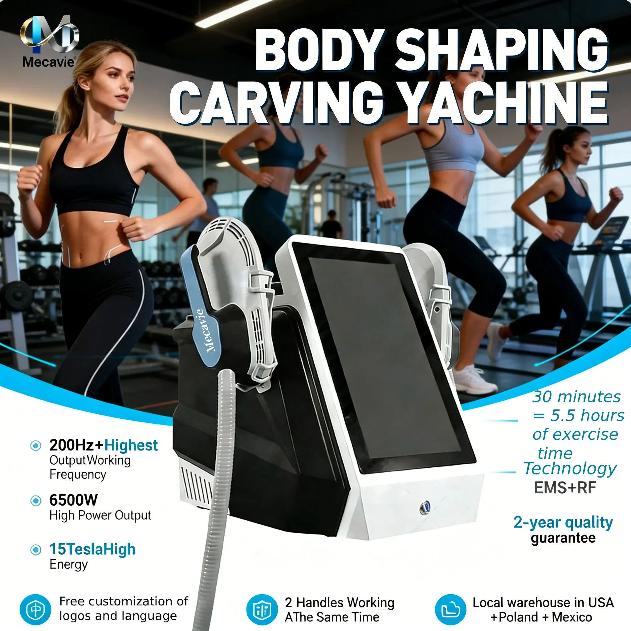 

Professional RF EMS Body Fat Removal Machine Electric EMS Fat Burning Slimming Muscle Stimulator HI-EMT 6500W 2 Handle Neo