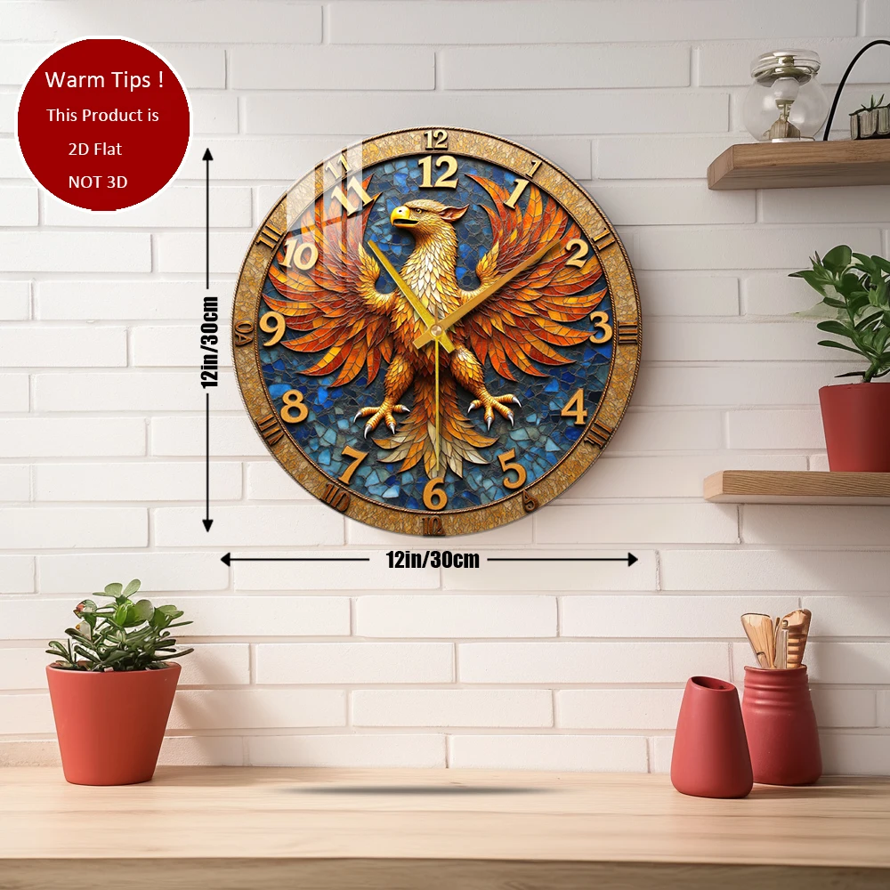 Tempered Glass Wall Clock Golden Eagle Clock Design Suitable For Wall Decor or Tabletop Display Anywhere