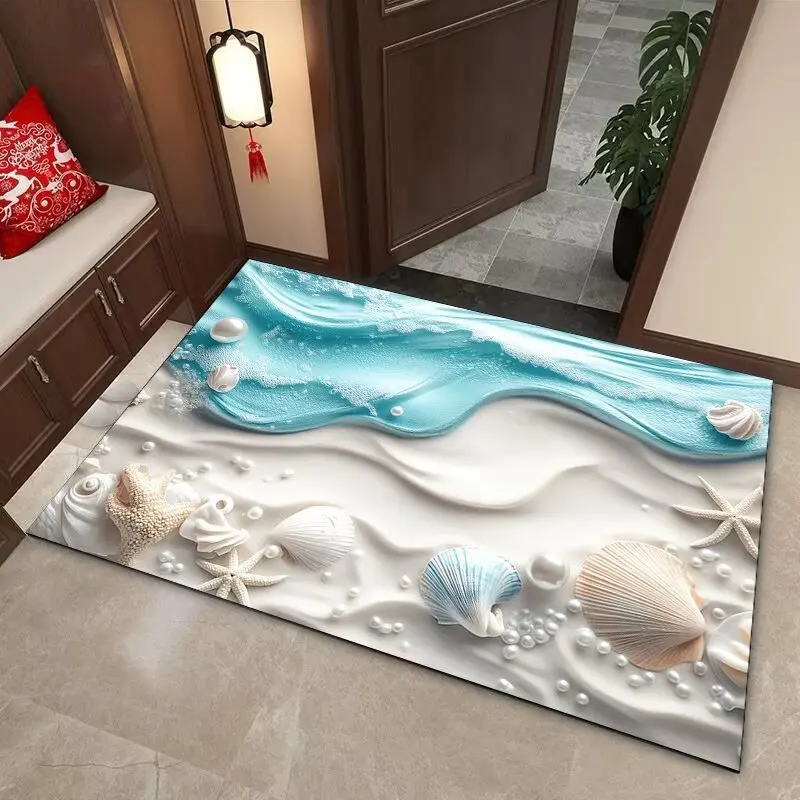 Summer Ocean Shell Patten Living Room Door Decorative Carpets Washable Non-slip Bedroom Bedside Mat Soft Fluffy Study Area Rugs