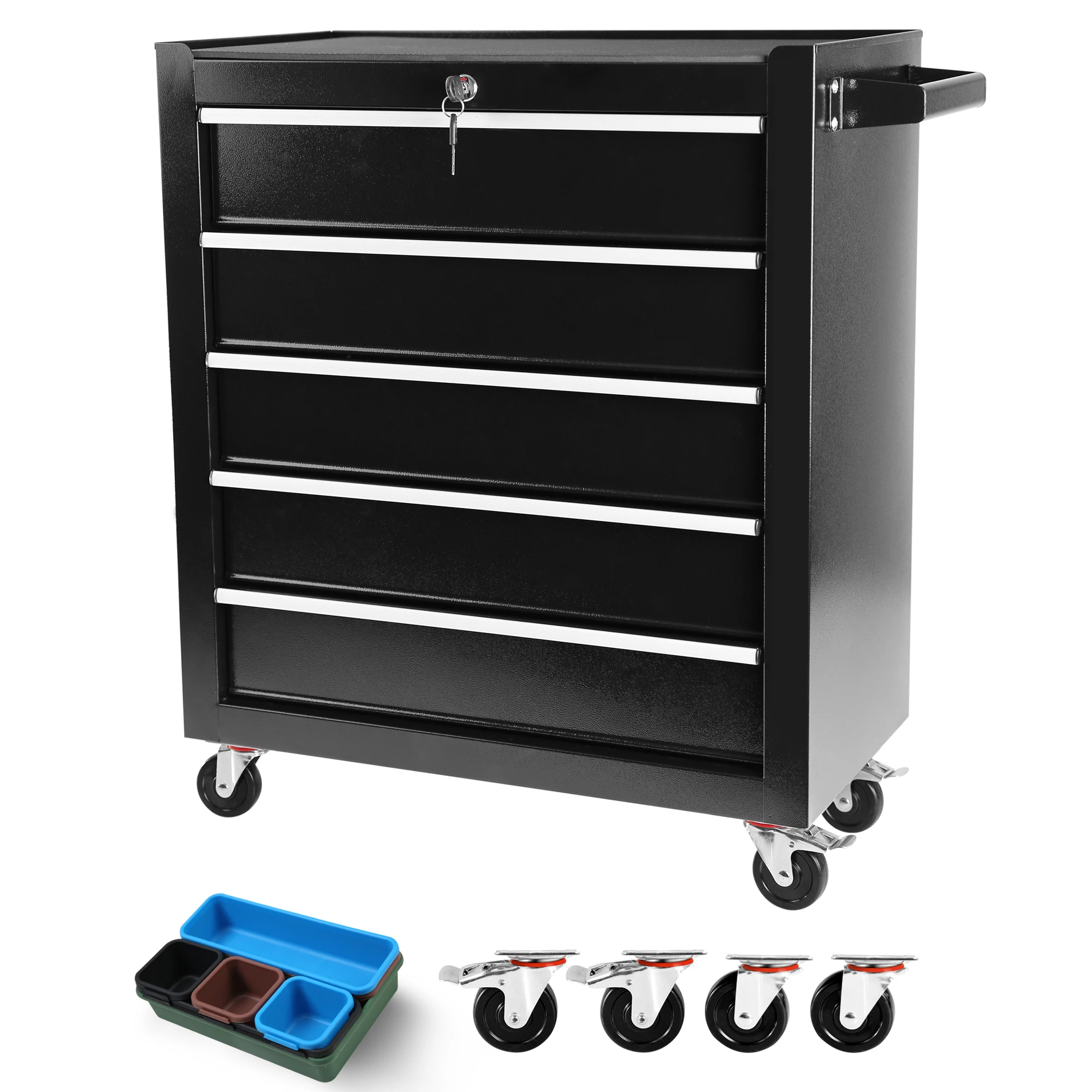 Metal Rolling Tool Box With 5 Layer Drawer Tool Box With Wheels Multi-Function Tool Cart Mechanic Tool Garage Storage Cabinet