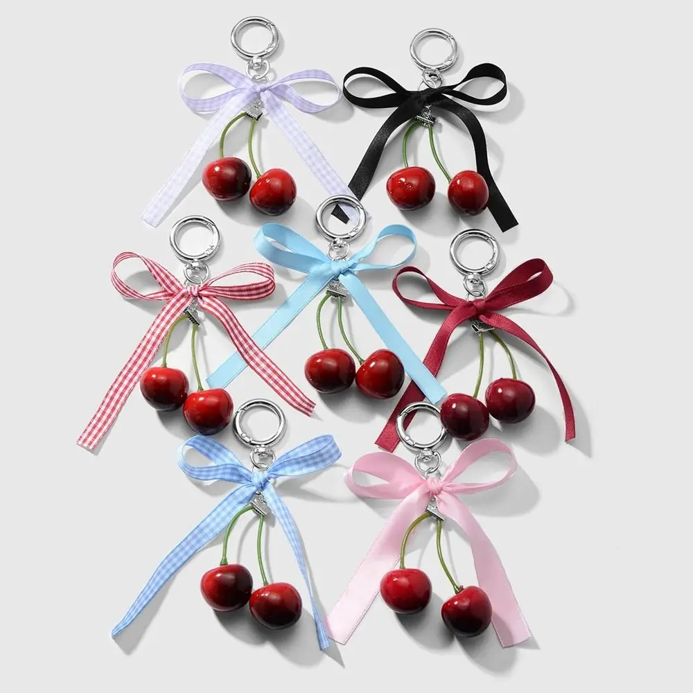 Alloy Keyring Phone Charms Ribbon Bow Keychain Keyring Checkered Cherry Pendant Bowknot Fashion Ballet Style Pendant Women Girls