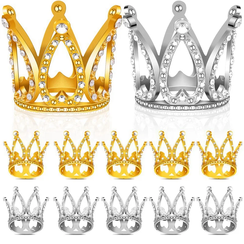 Homeshopping 12 PCS Mini Crown Cake Topper,Gold & Silver Rhinestone Crown Cake Topper Decorations For Baby Shower Birthday Party