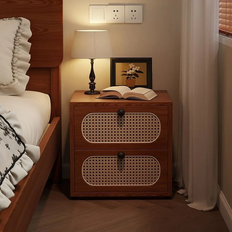 

bedside table Rattan household bedside table Simple bedroom bedside table Floor-to-ceiling storage combination cabinet