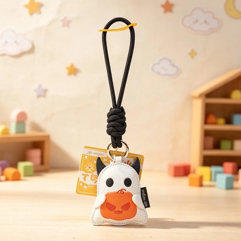 2026 New Halloween Pumpkin & Ghost Leather Keychain - Cute Bag Charm For Couples, Spooky Gift Pendant, Halloween Leather Keyring view 3