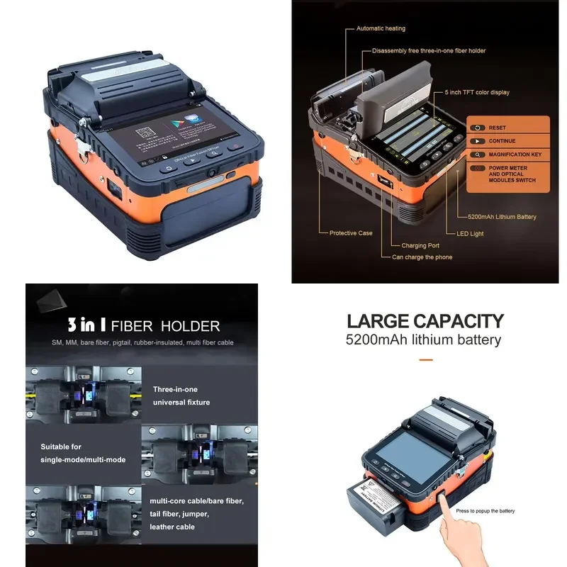 New AI-6C Six Core to Core Alignment High Precision 8S Splice FTTH Fiber Optic Fusion Splicer Automatic Heating Built-in