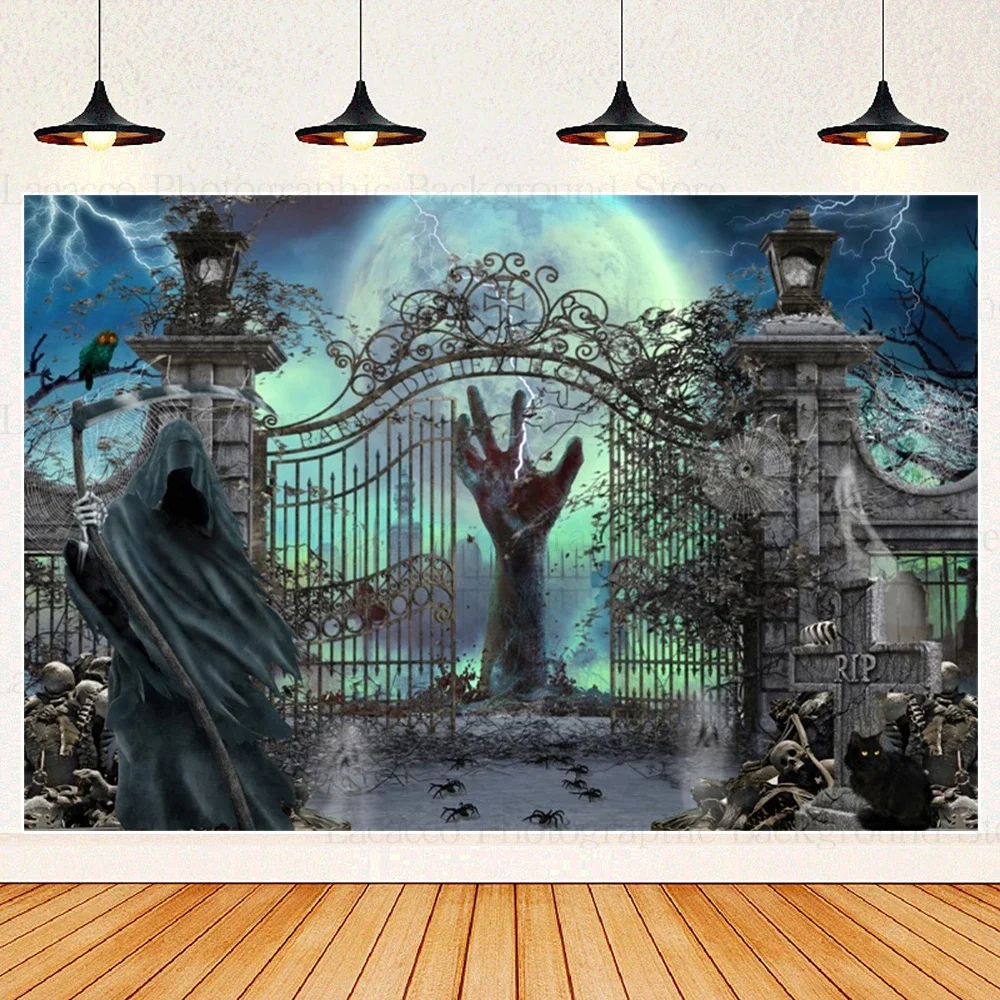 

Graveyard Skull Background Ghosts 2025 Halloween Party Horror Night Theme Wall Decoration Banner Baby Backdrop Studio Photo Prop