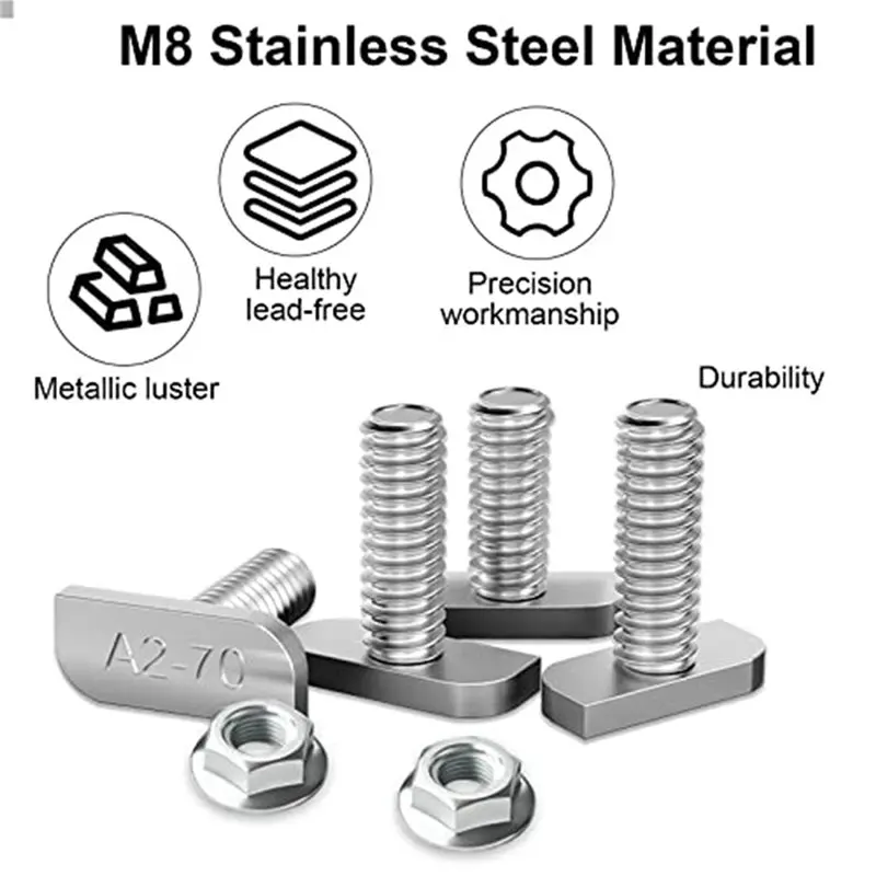 

ABSE-45Pcs T Slot Bolt Replacement,M8 X 20 Screws, A2-70 Rail Track Screws Track Nuts With 45 Flange Nut