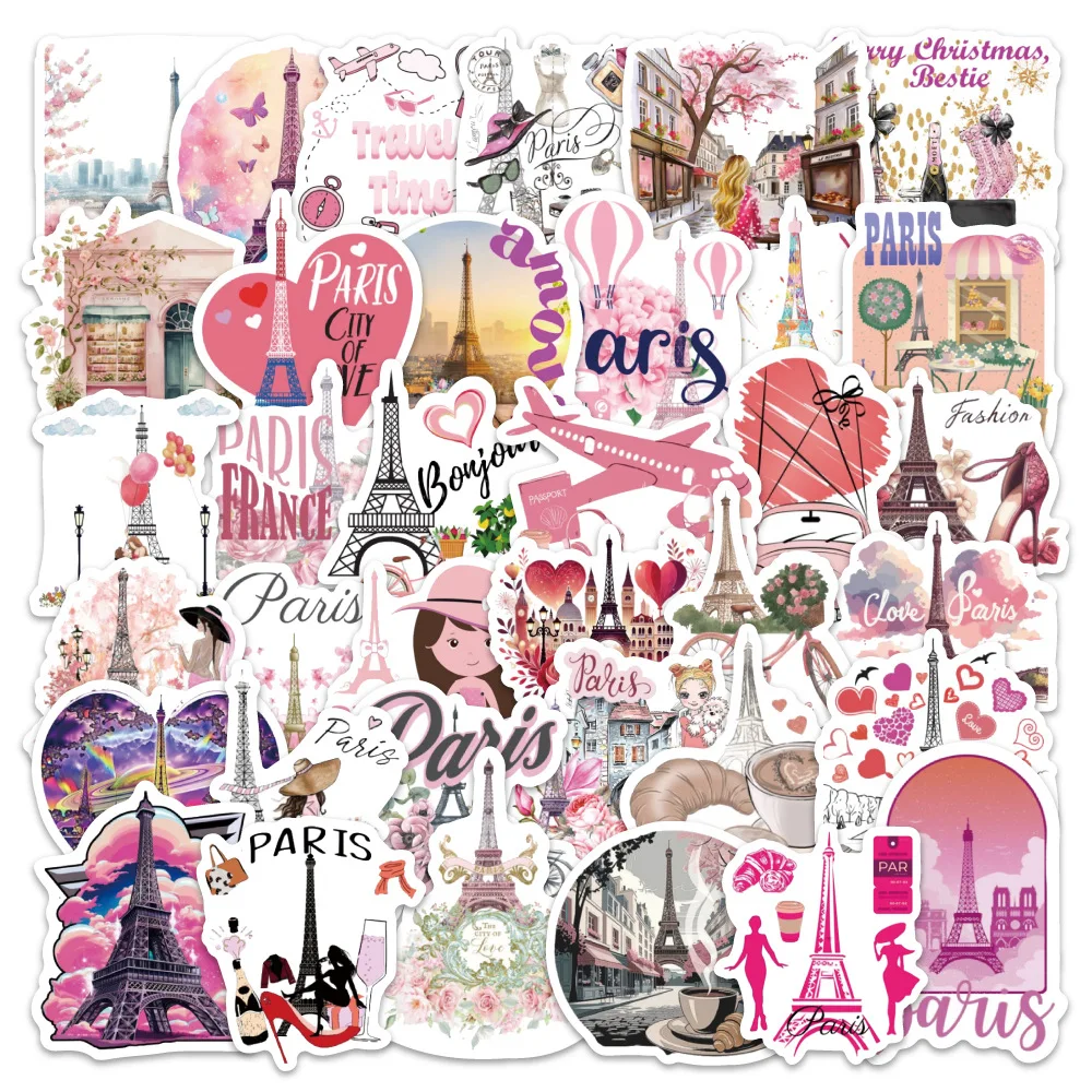 

10/50PCS Cartoon Pink Paris Stickers Personalized Creative Decoration Doodle Decoration Laptop Scrapbook Scooter DIY Stickers