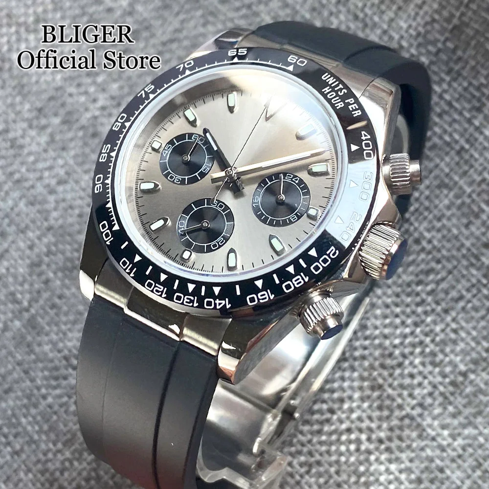 39mm Quartz Chronograph Fashion Sapphire Glass Watch Men VK63 Movement Grey White Black Dial Stainless Steel Polished