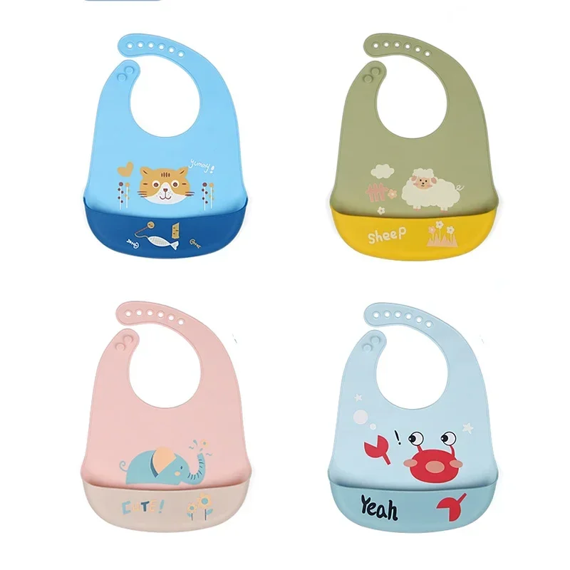 Silicone Baby Food Grade Waterproof Silicone Bibs for Baby Adjustable Cute Cartoon Baby Bib Boys Toddler Feeding Stuff