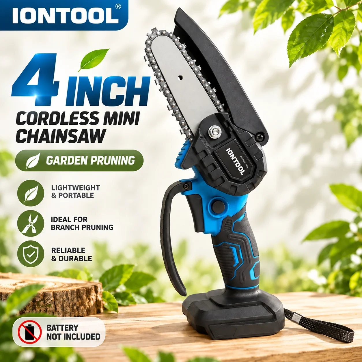 IONTOOL Cordless Chain Saw 4 Inch For Home Outdoor Firewood Cutting and Log Splitting and Campfire Wood and Garden Waste Cutting