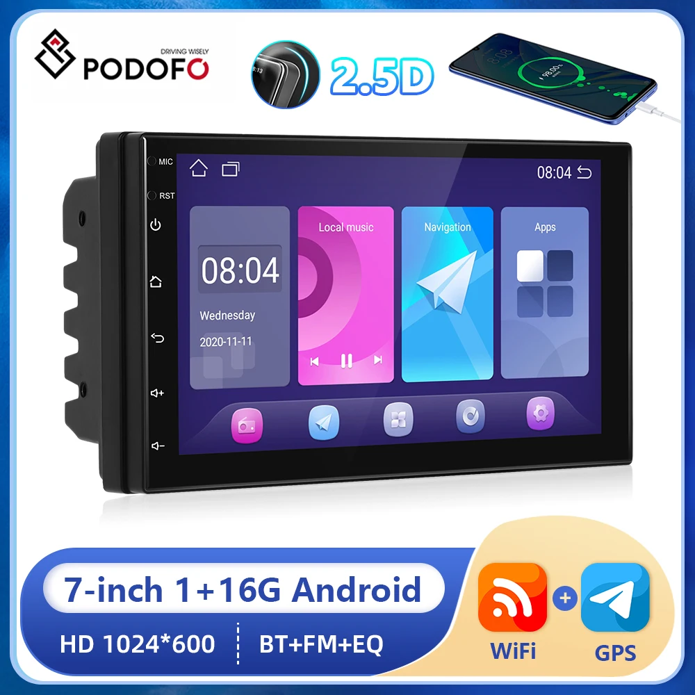 Podofo Android Car Stereo Radio 2din 7” 1+16G WIFI GPS Navigation FM Radio Receiver Bluetooth For Universal Toyota Nissan Kia