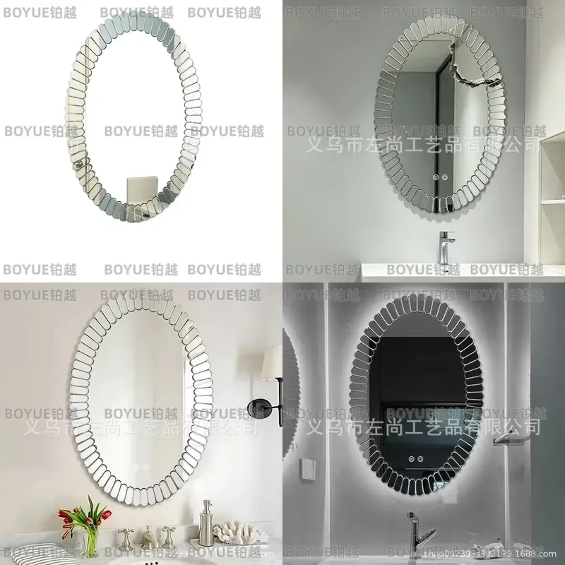 French Retro Oval Wall Mirror Vintage Bathroom Decor Art Piece for Vanity Washstand Fireplace Makeup Reflection Home Interior