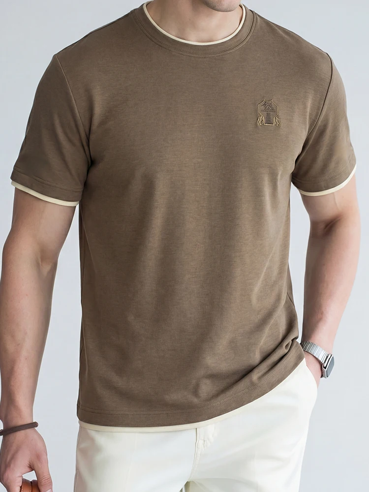  Lightweight Modal Short Sleeve T-Shirt Men's Summer Thin Loose Embroidered Badge Soft Skin-Friendly Casual Top