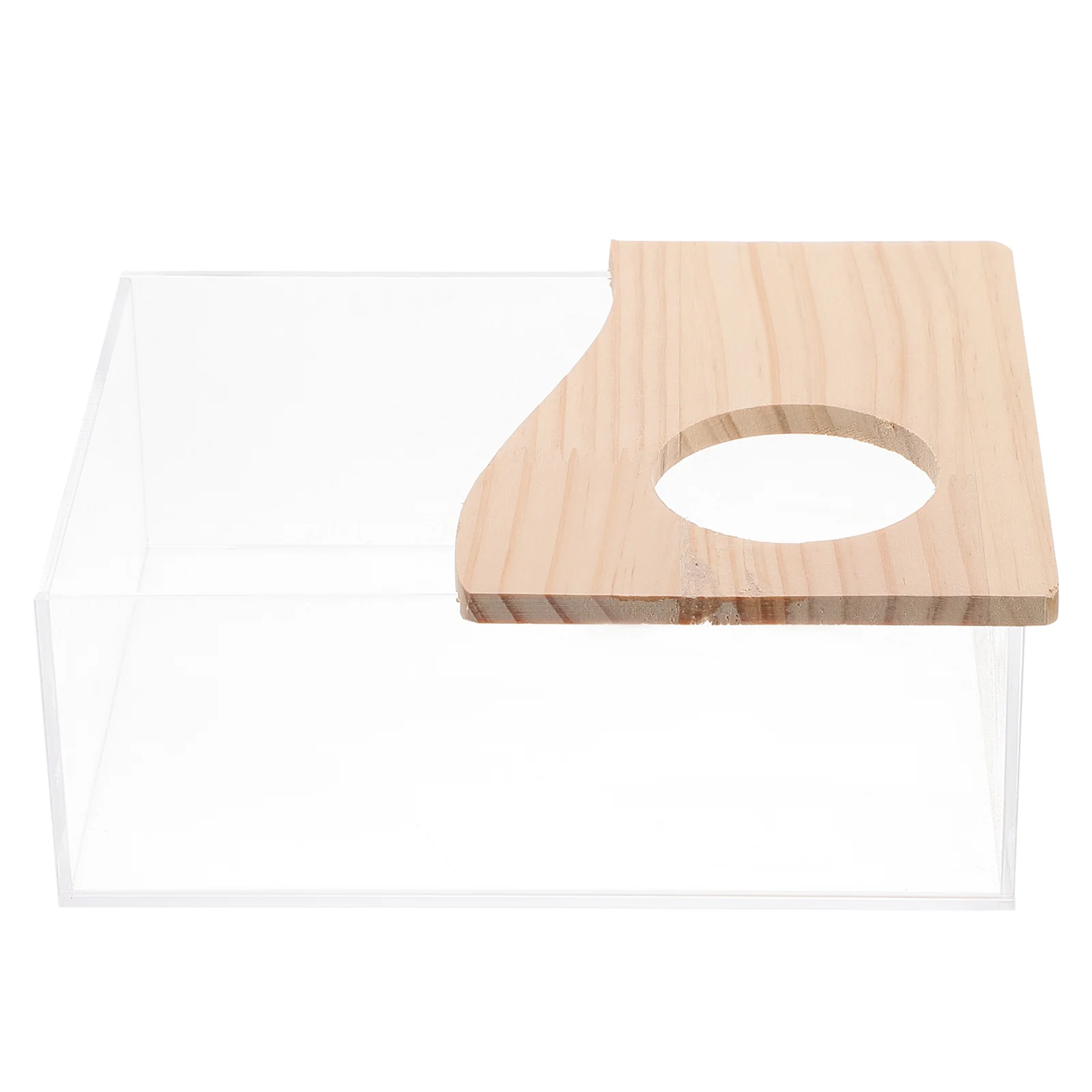 Caja de arena para hámster, bañera transparente, cuarto de ducha para mascotas pequeñas para jugar, lavabo acrílico, limpieza de baño de madera