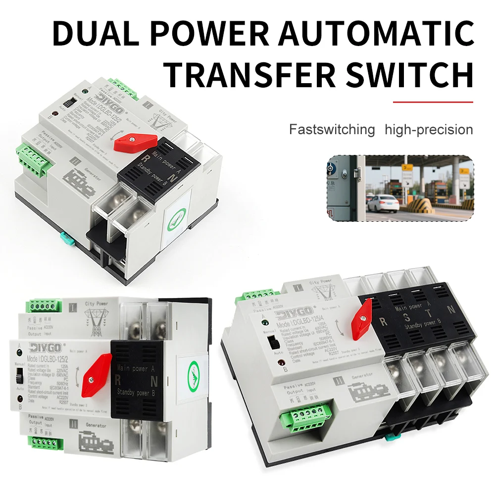

2P 4P ATS PC-class Dual Power Automatic Transfer Switch 125A Din Rail Uninterrupted Power Generator Electrical Selector Switches