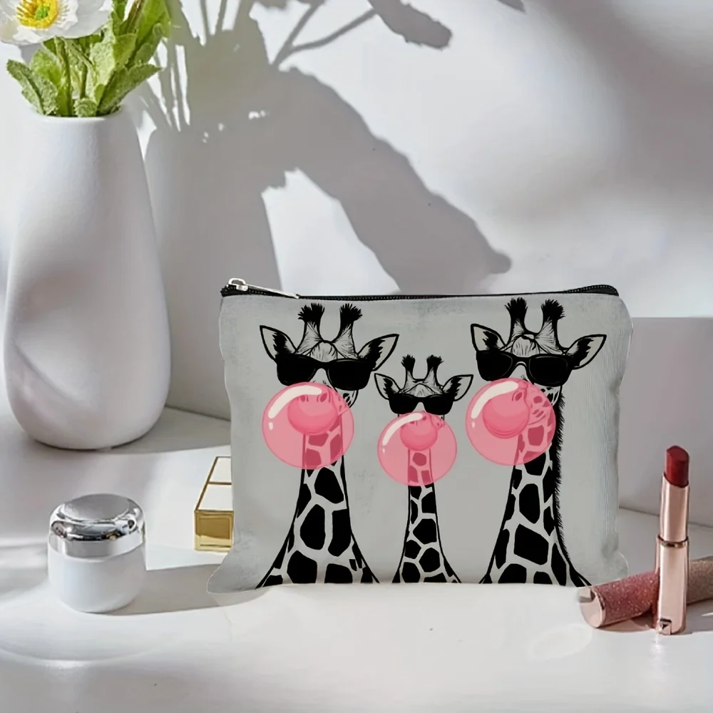Un sac de maquillage imprimé bulle girafe - pochette multifonctionnelle à fermeture éclair, sac de rangement de bijoux, petit sac de rangement à fermeture éclair de voyage parfait.