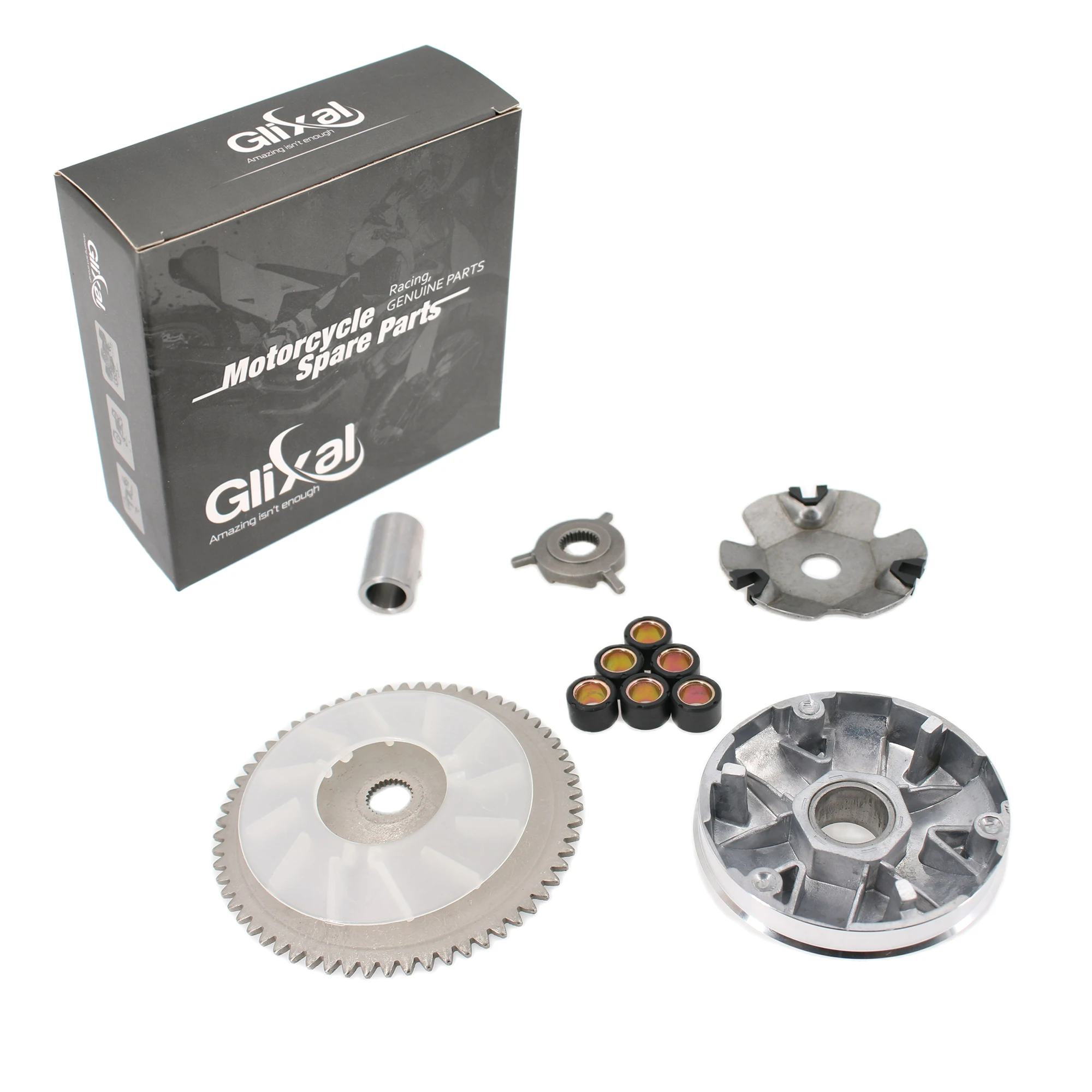 Glixal GY6 49cc 50cc Chinese Scooter Moped Complete Variator Kit Front Clutch Drive Pulley with Roller weights 139QMB 139QMA