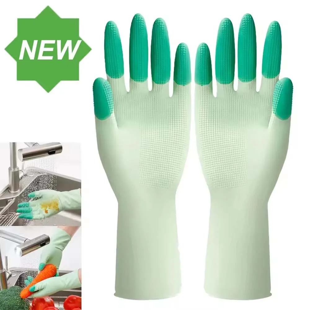 Thickened Waterproof Latex Gloves for Household Kitchen Cleaning Oil Resistant Silicone Gloves Two-color Durable Cleaning Glove