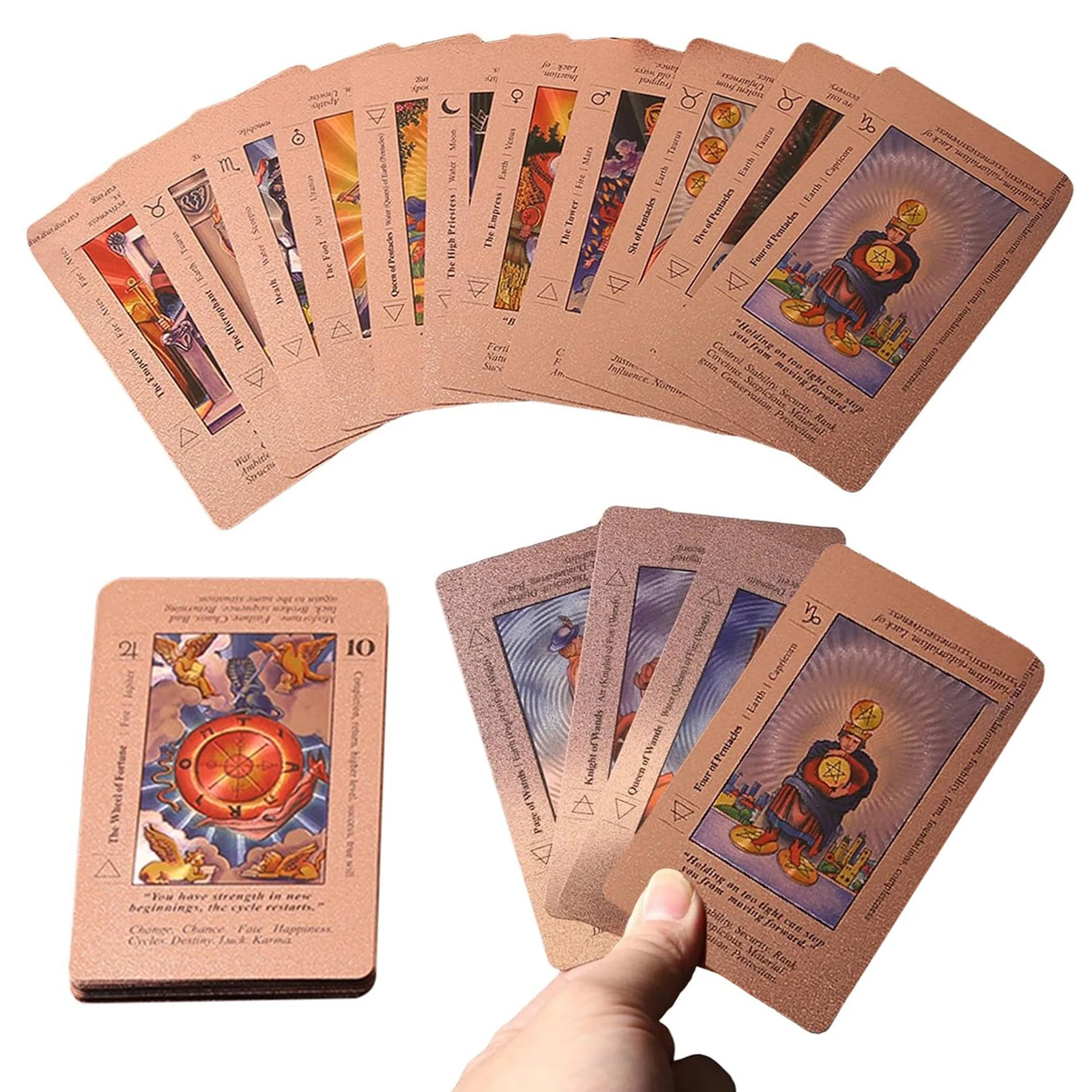 78 Classic for TAROT Cards Deck Set with Guide Book Rose Gold with Meanings on Them for Beginners & Experienced Practitioners