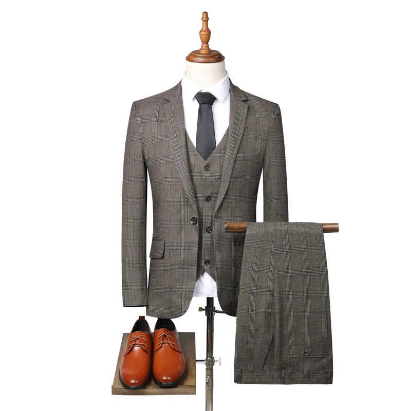 Slim Fit Three-Piece Set Business Casual Wedding Suit Vest Trousers Matching Autumn Winter Fashion Handsome Outfit 2024