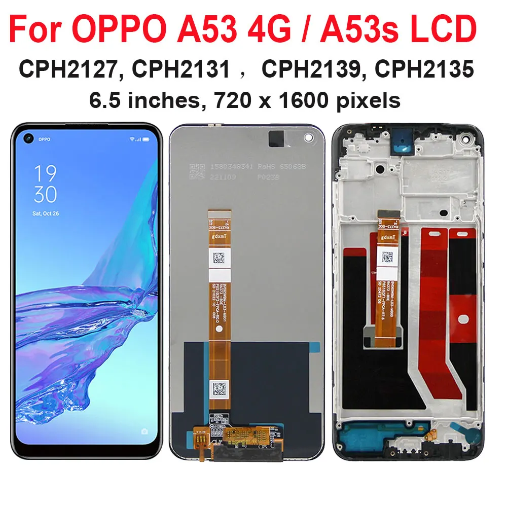 IPS Display for Oppo A53 4G CPH2127 CPH2131 Lcd Display Touch Digitizer Assembly for Oppo A53s CPH2139 Screen Replacement