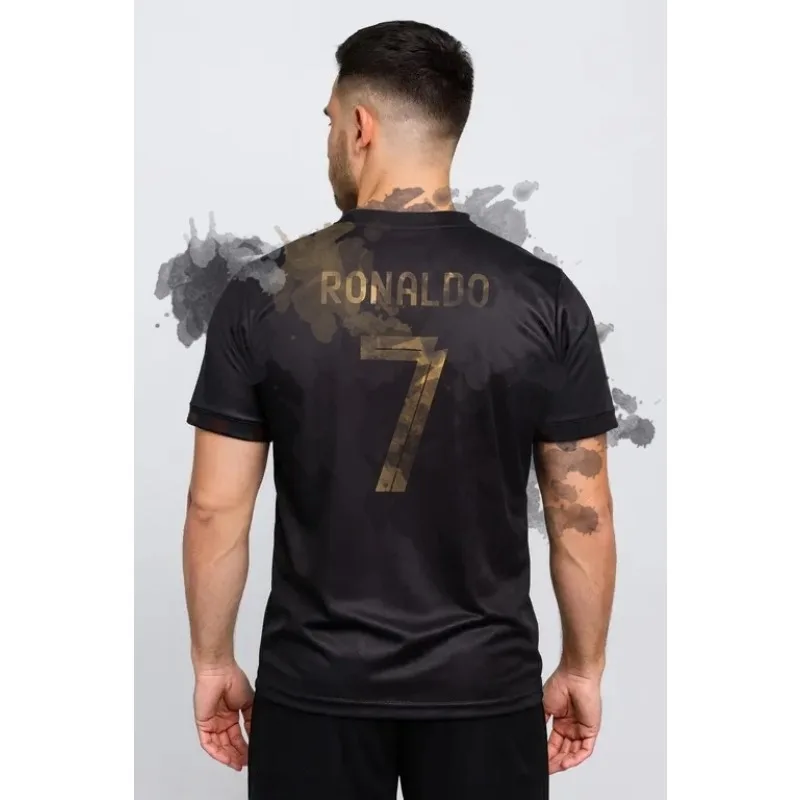 

Summer Casual Short-sleeved Shirt, Ronaldo No.7 Black Short-sleeved Shirt, Perfect for Exercise, Sports, Fans, Jersey, Football