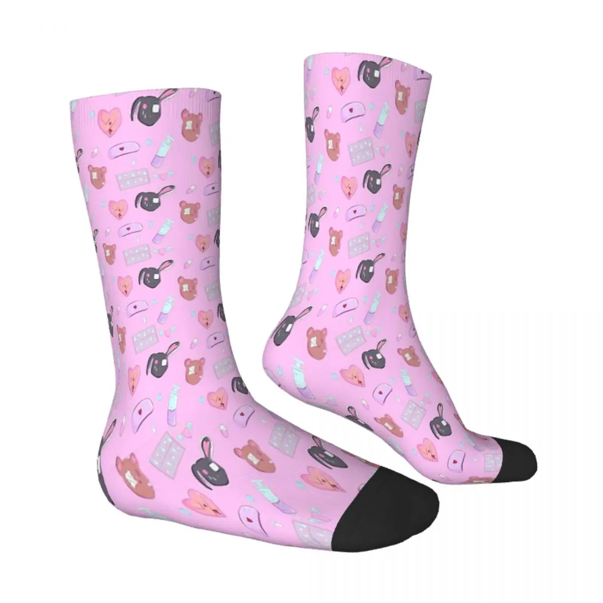 Pills And Plush Menhera Pattern Pink Medical Doctor Socks Male Mens Women Autumn Stockings Hip Hop